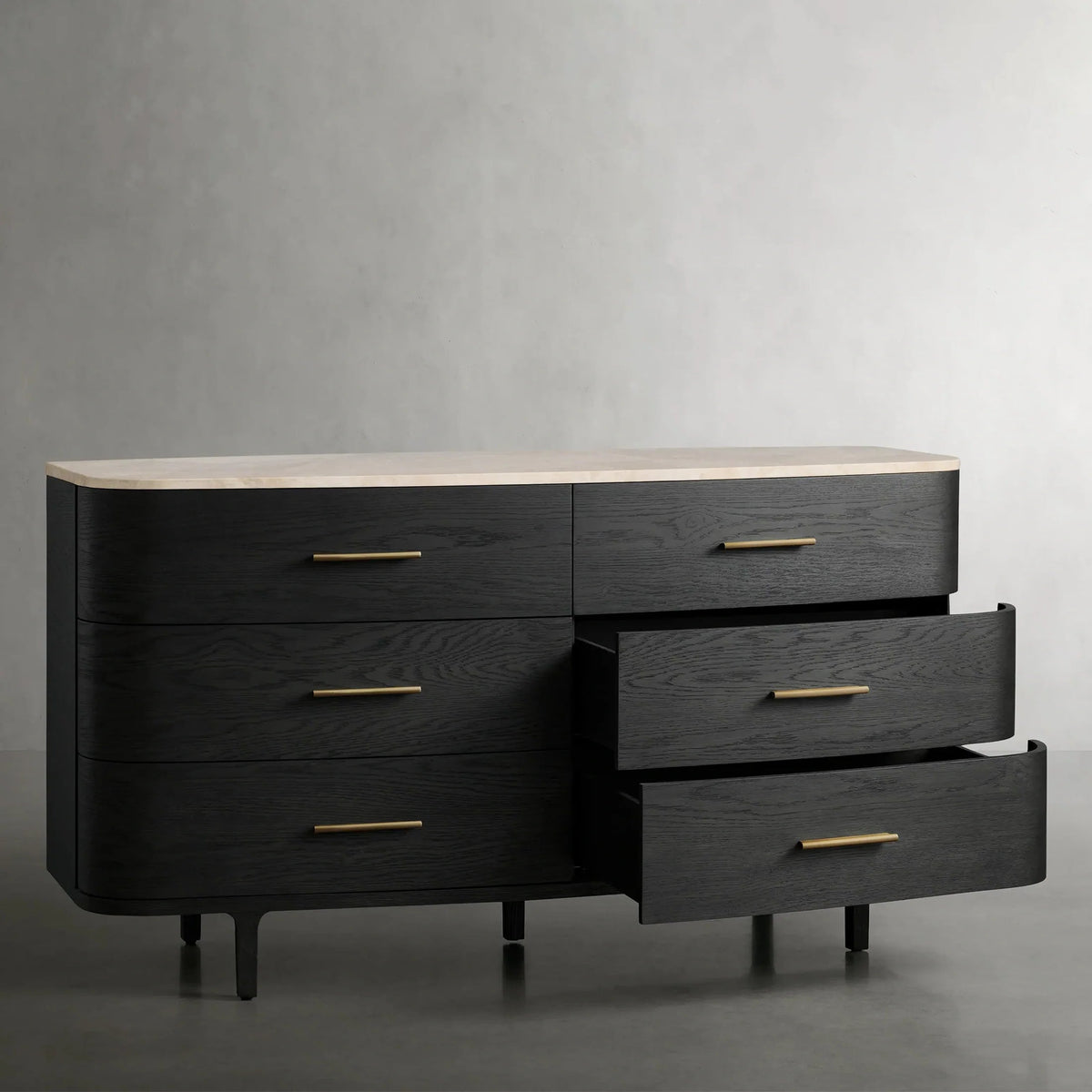 Danny Wood Six-Drawer Dresser with Marble Top Chest Of 6 Drawers Storage Cabinet