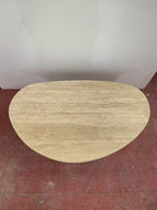 Luxury Beige Travertine Organic Egg Shape Coffee Table | Sculptural Natural Stone Center Table