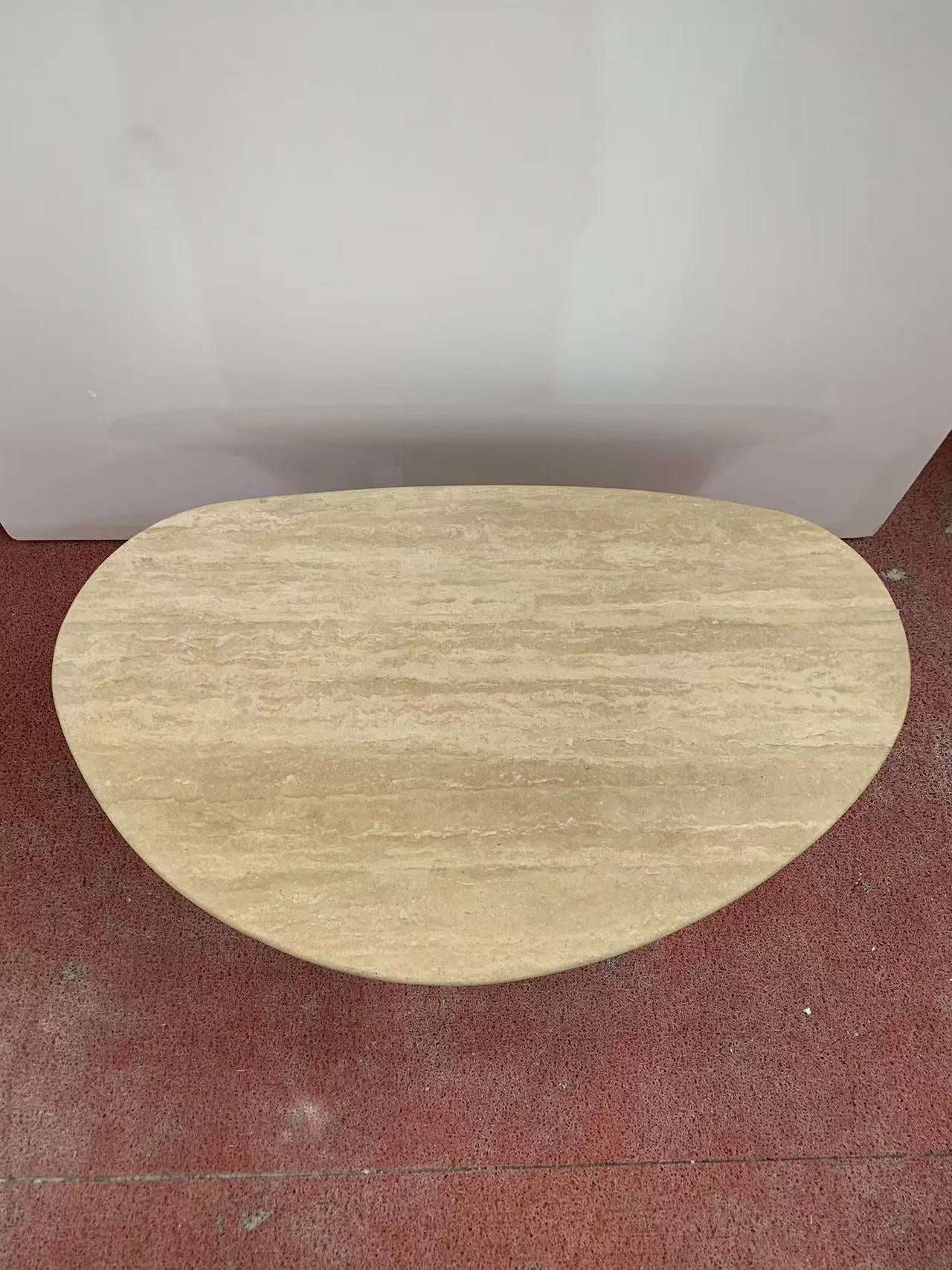 Luxury Beige Travertine Organic Egg Shape Coffee Table | Sculptural Natural Stone Center Table