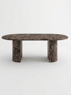 Emperador Marble Oval Dining Table with Double D-Shaped Legs | Luxury Natural Stone Dining Furniture