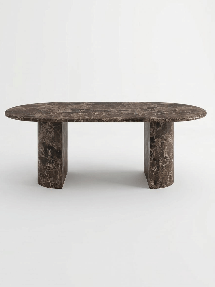 Emperador Marble Oval Dining Table with Double D-Shaped Legs | Luxury Natural Stone Dining Furniture