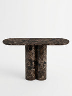 Luxury Emperador Marble Console Table with Oval Shape Top and Double Cylinder Legs