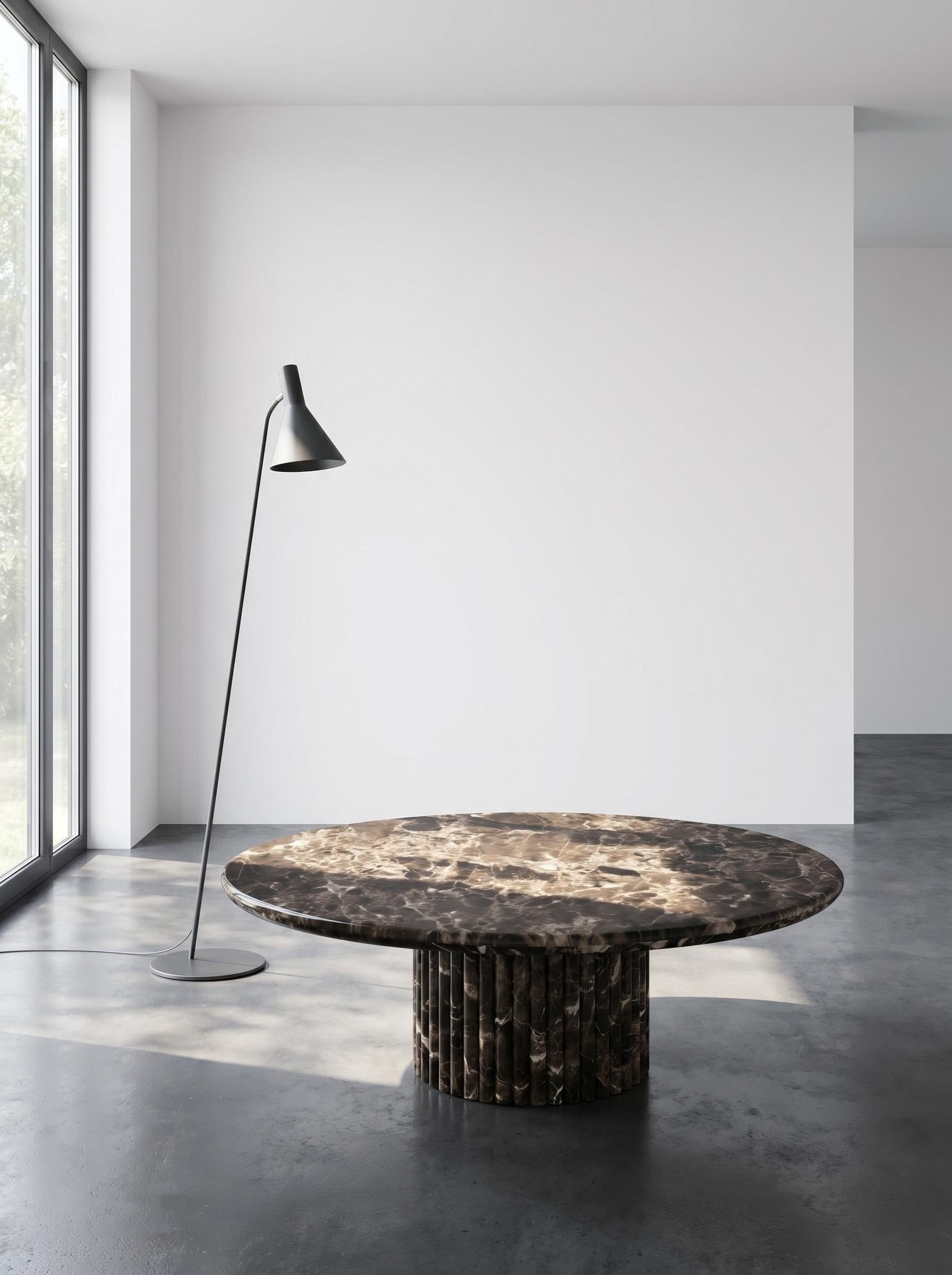 Emperador Marble Round Coffee Table with Sculptural Petal Base | Luxury Natural Stone Center Table