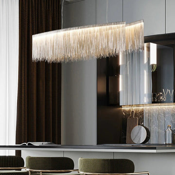 Cadena 47-inch chain tassel dining chandelier in stainless steel