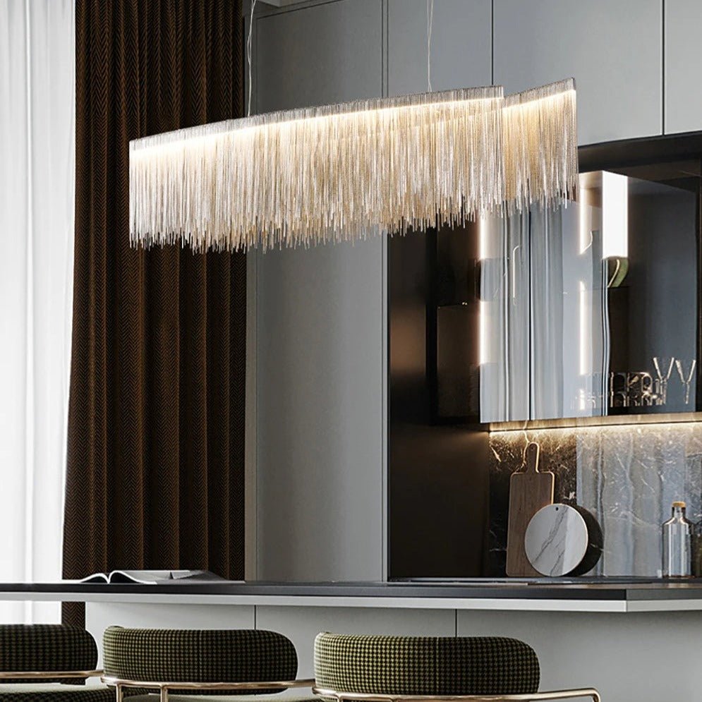 Cadena 47-inch chain tassel dining chandelier in stainless steel