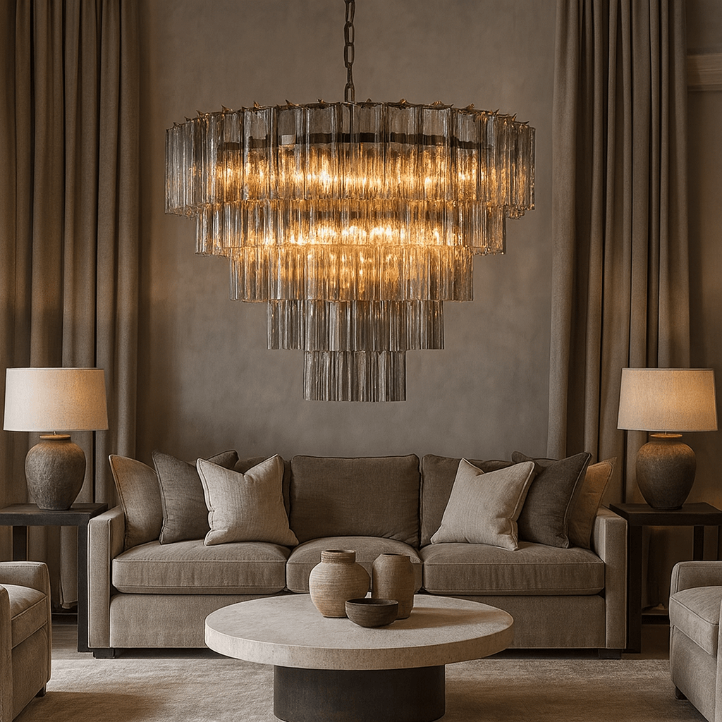 Burney 35-inch modern chandelier full fixture view
