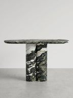 Green Forest Marble Console Table with Oval Shape Top and Double Cylinder Legs