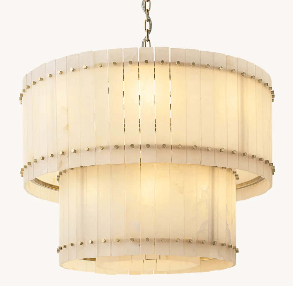 Valmont 39-inch marble chandelier illuminated