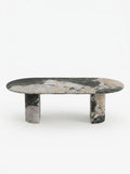 Sculptural Les Quatre Saisons Natural Marble Oval Dining Table with Architectural D Base