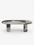 Sculptural Les Quatre Saisons Natural Marble Oval Dining Table with Architectural D Base