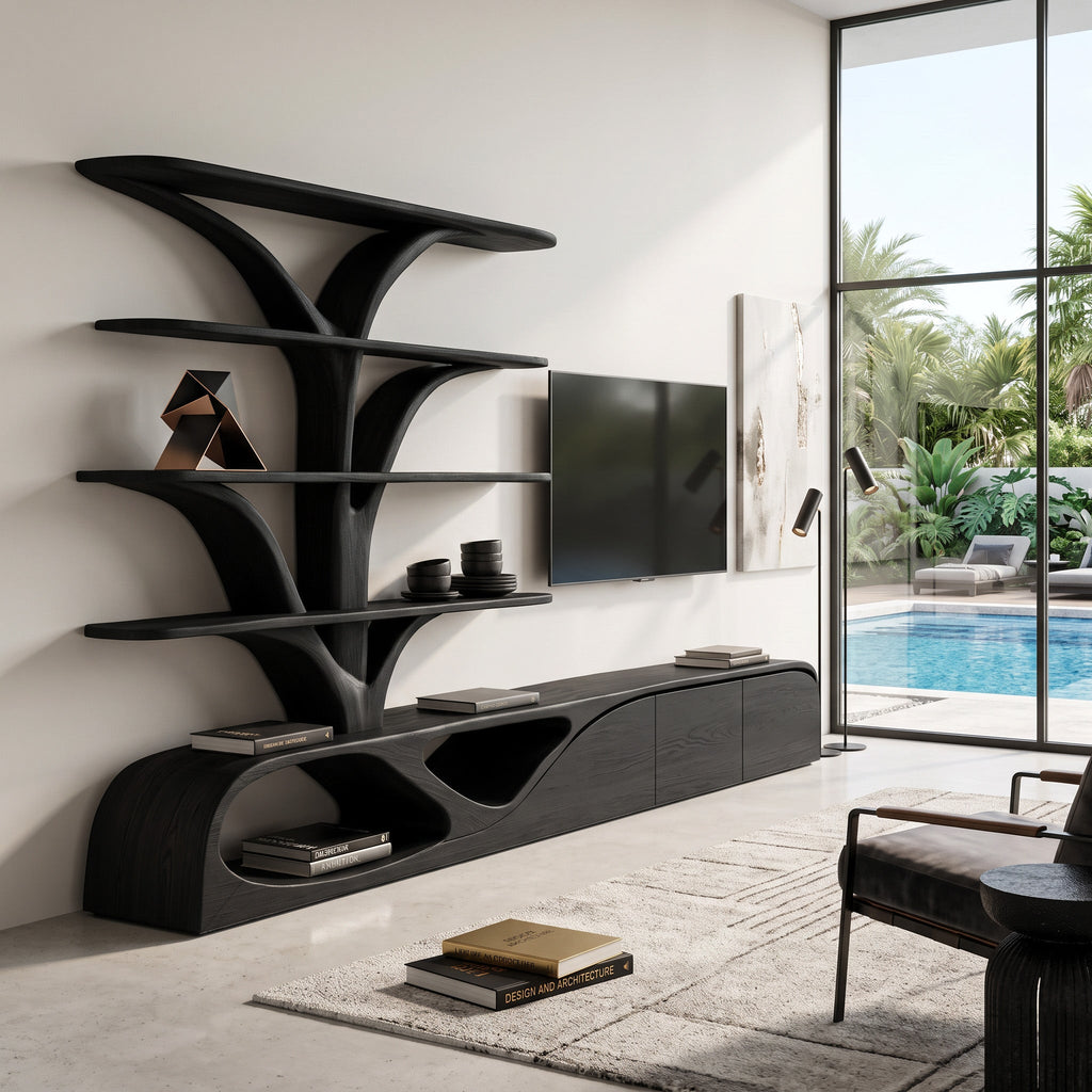 Organic TV Shelf With Tree Shape Bookshelf For Living Room