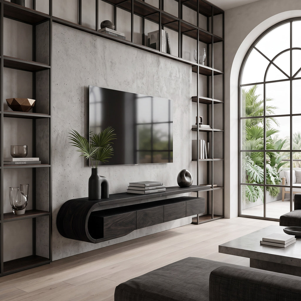 Modern Sculptural Wall Mounted TV Console For Living Room