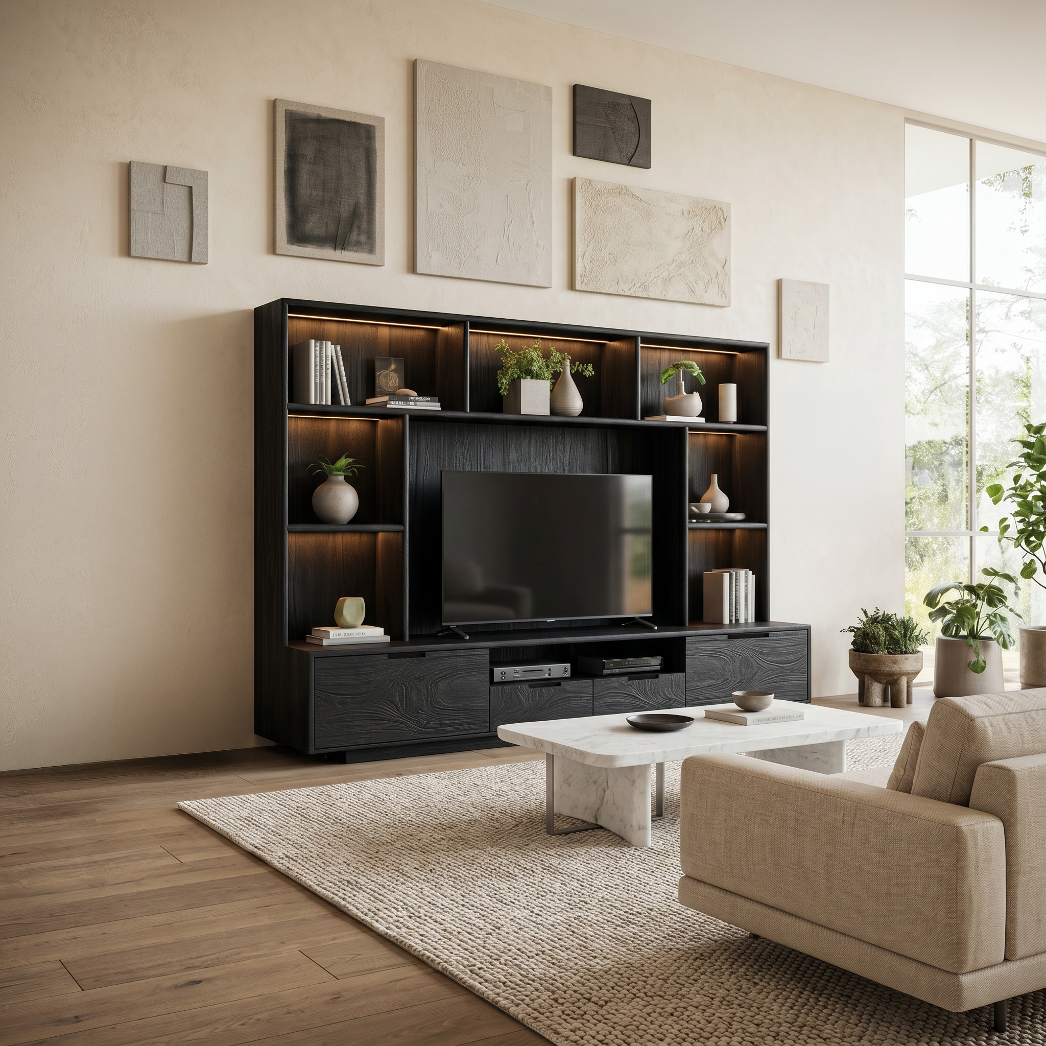Modern TV Wall Unit With LED Shelves For Living Room