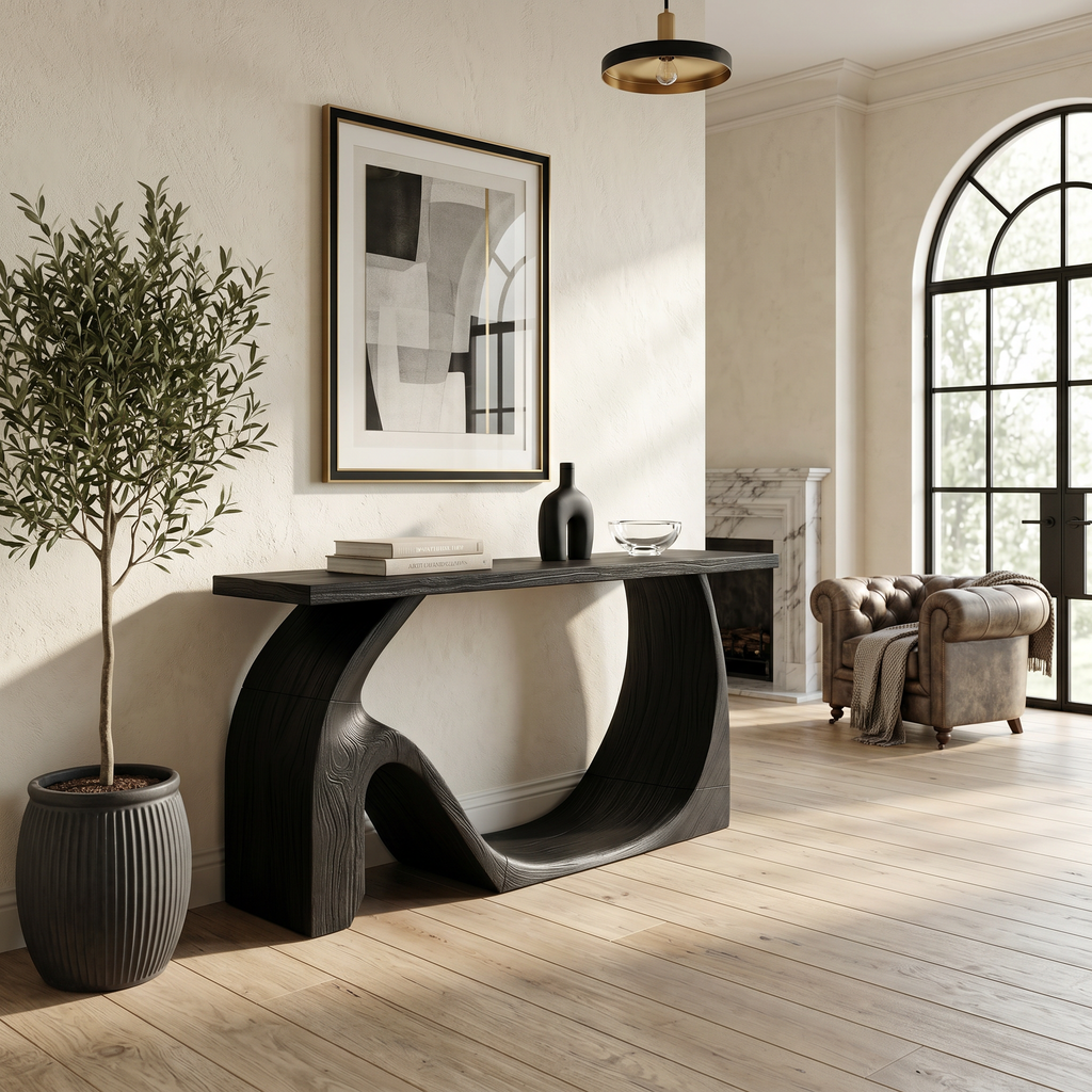 Modern Live Edge Console Table Artistic Solid Wood For Entryway Decor