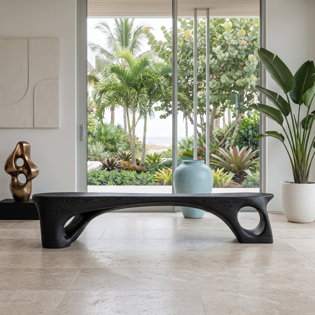 Modern Sculptural Bench With Curved Design For Living Room