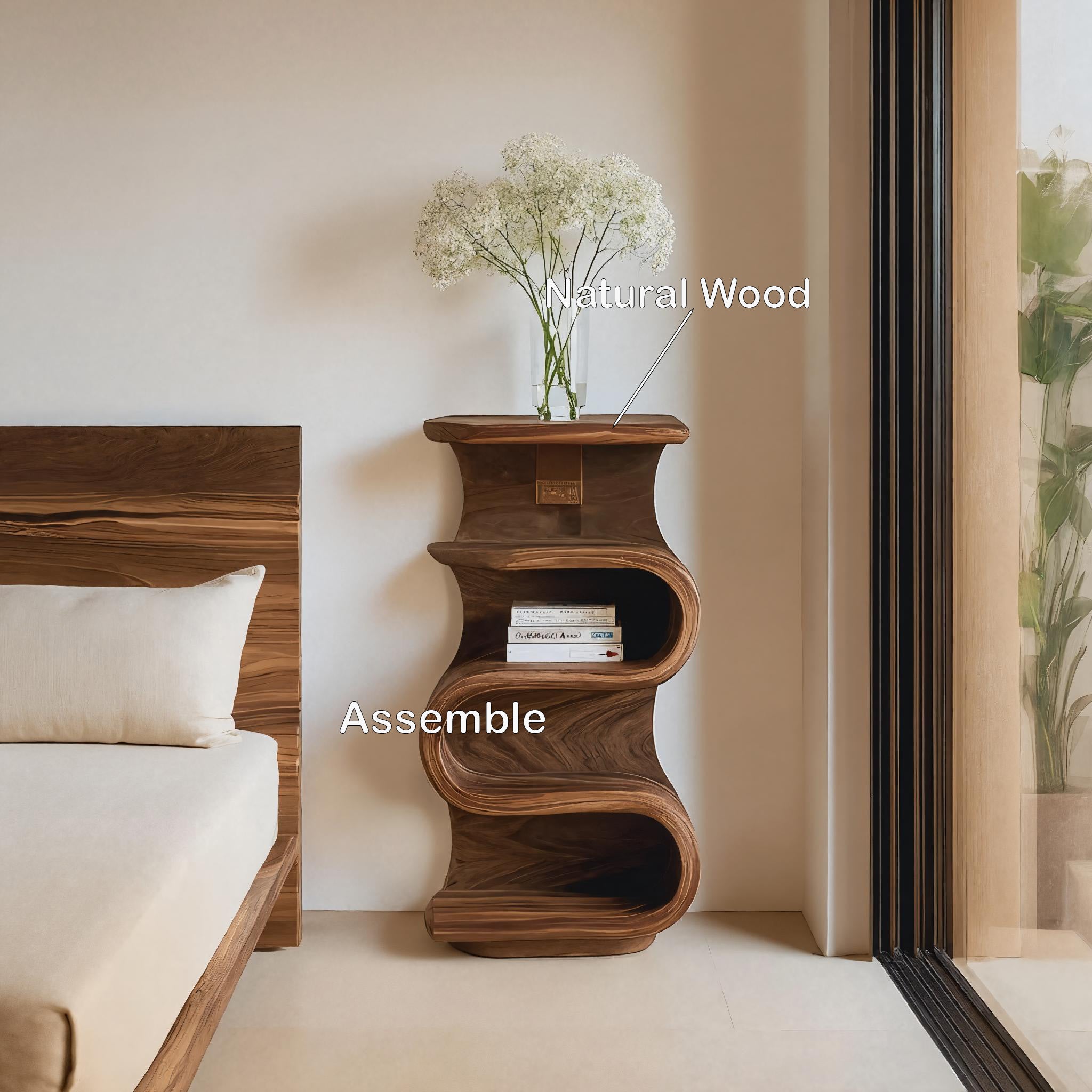 Organic Nightstand With Storage Shelf For Bedroom Area
