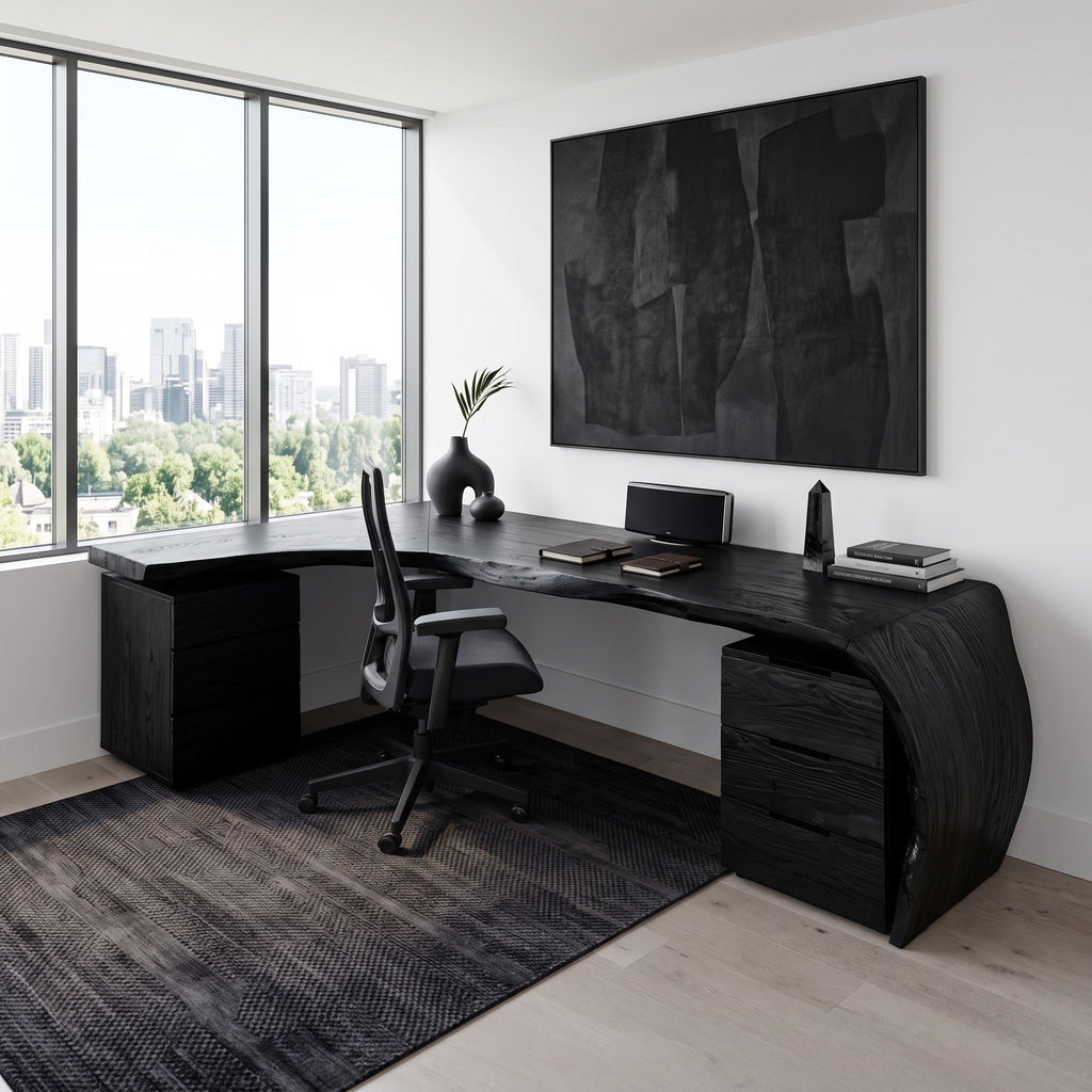 Minimalist Live Edge L Shaped Desk With Drawers For Workspace