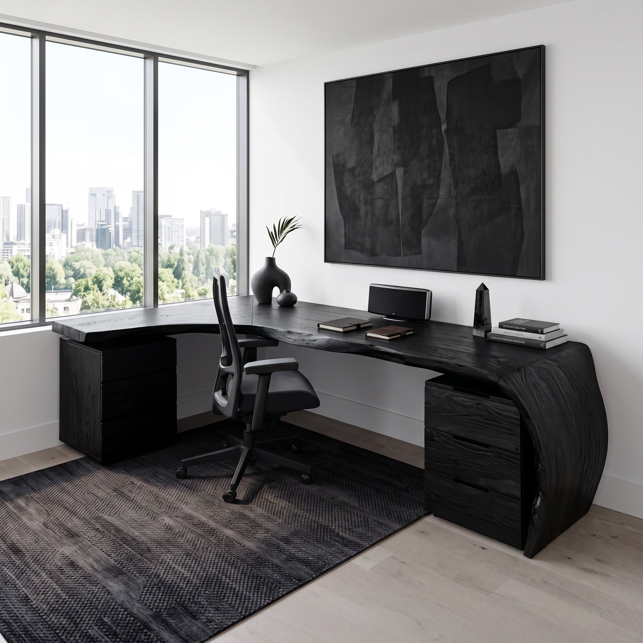 Minimalist Live Edge L Shaped Desk With Drawers For Workspace