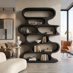 Mid Century Modern Wall Shelf With Flowing Shape For Living Room And Office