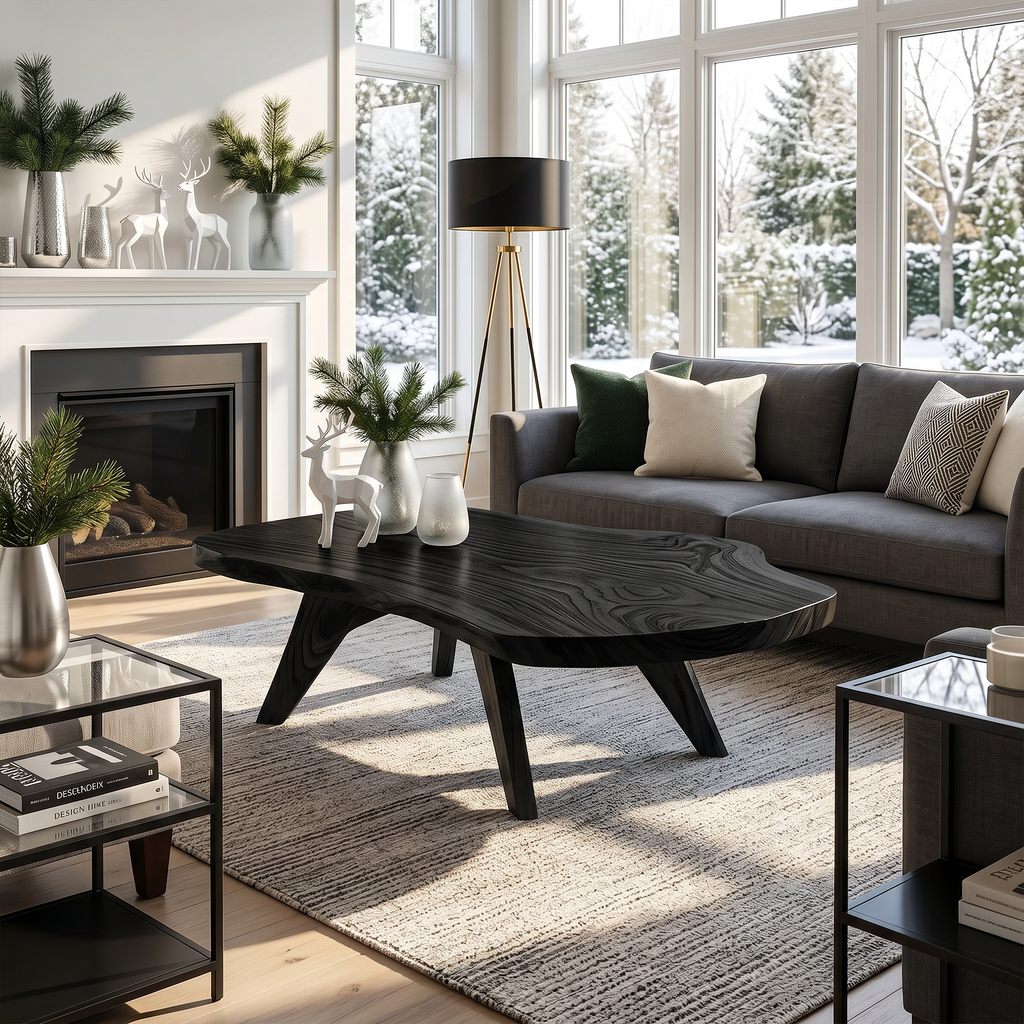 Rustic Live Edge Coffee Table Solid Wood For Christmas Furniture