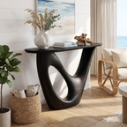 Mid Century Live Edge Console Table Sculptural Solid Wood For Living Room