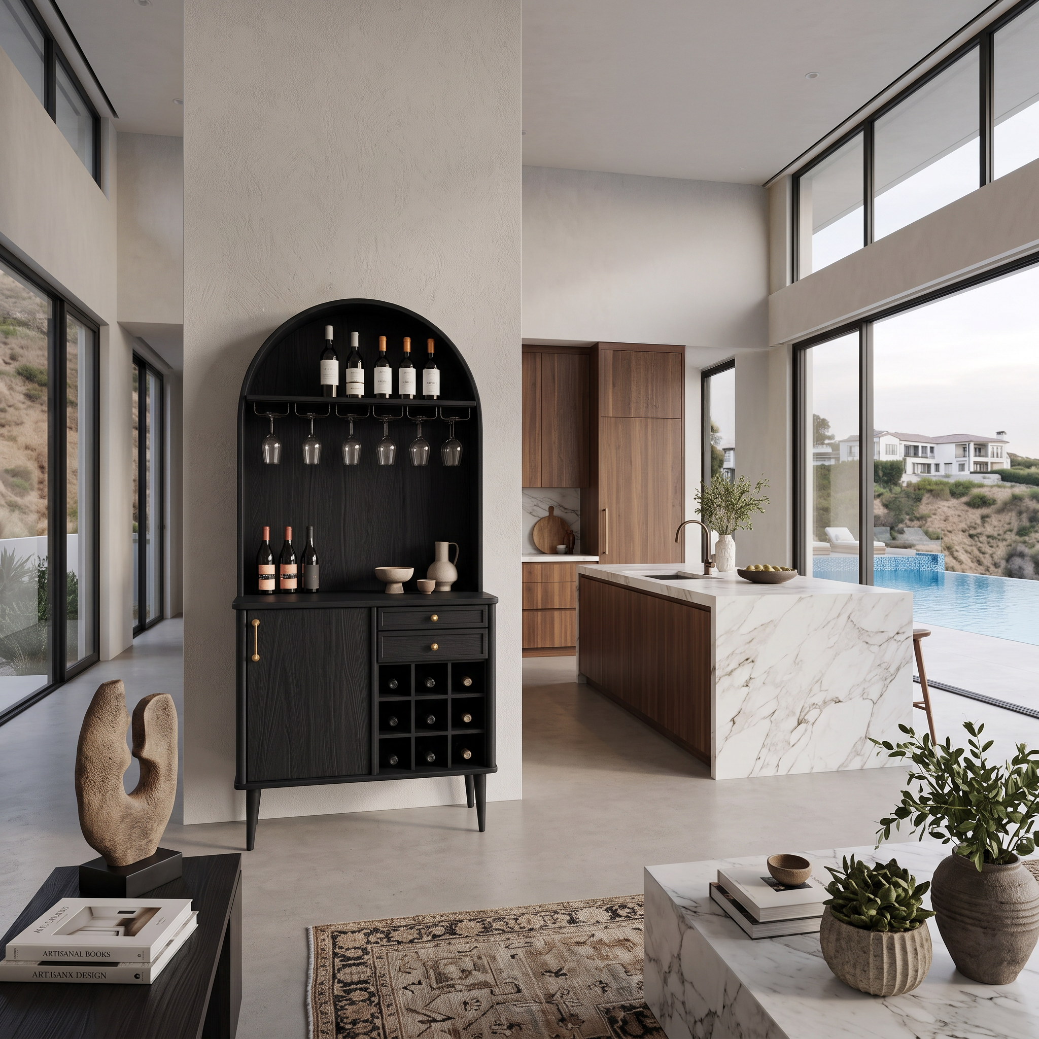 Classic Wine Cabinet With Storage For Dining Room