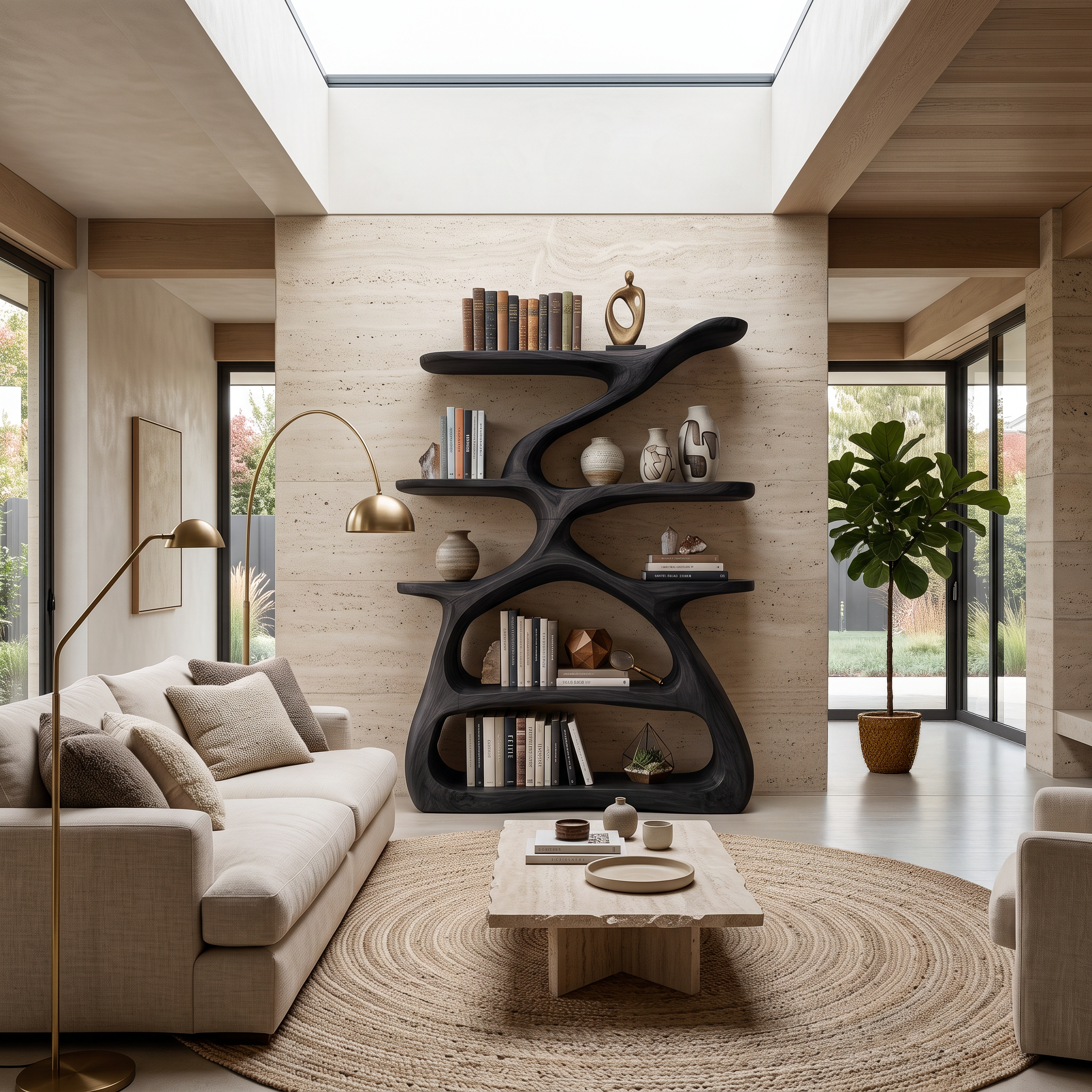 Modern Sculptural Bookshelf With S Shaped Design For Living Room