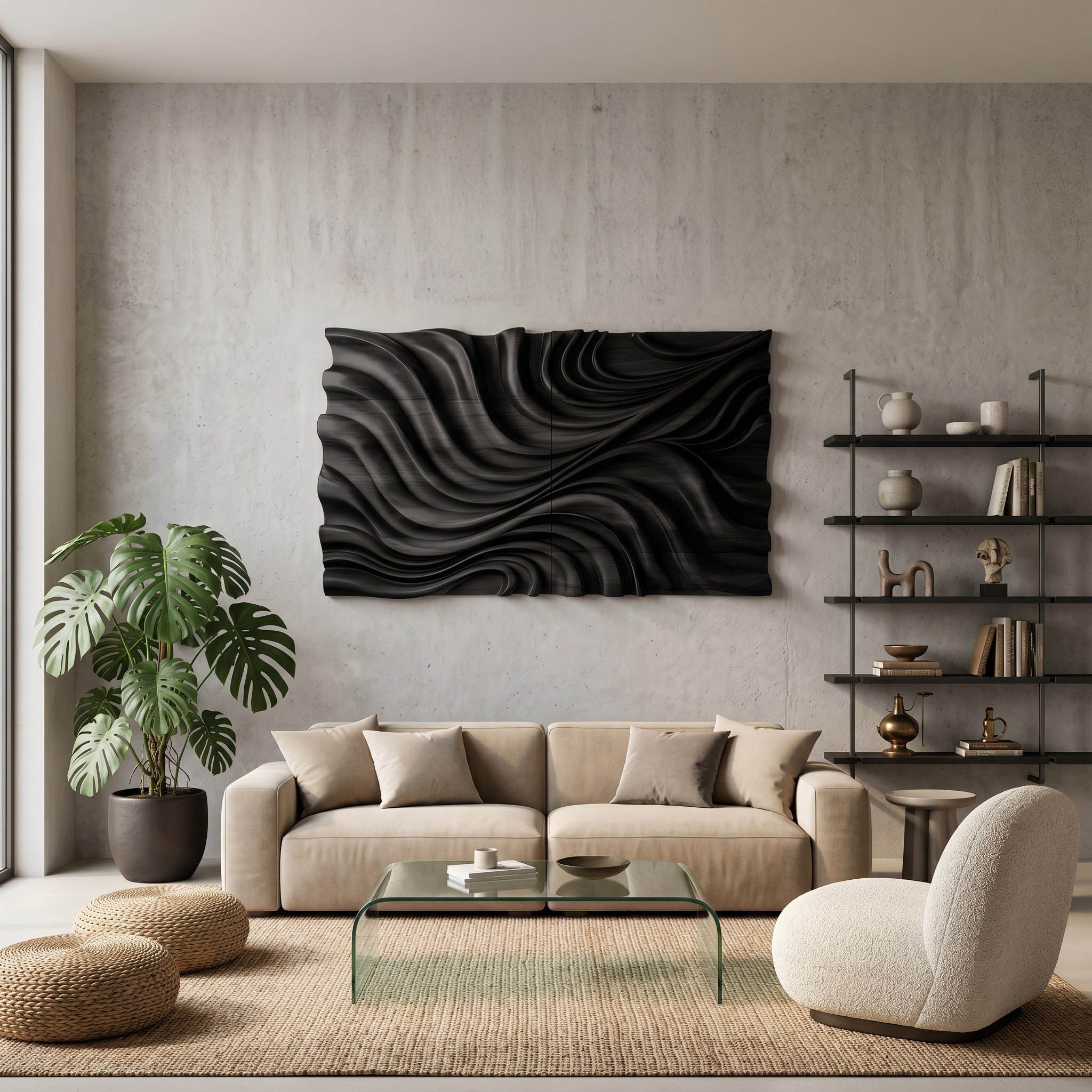 Elegant Wave Inspired Wall Sculpture for Modern Living Room