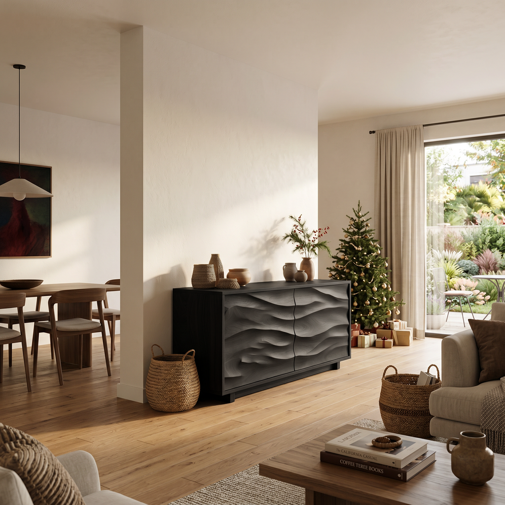 Modern Organic Wave Carved Sideboard For Festive Home Decor
