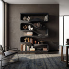 Modern Curved Bookshelf With Flowing Design For Bedroom