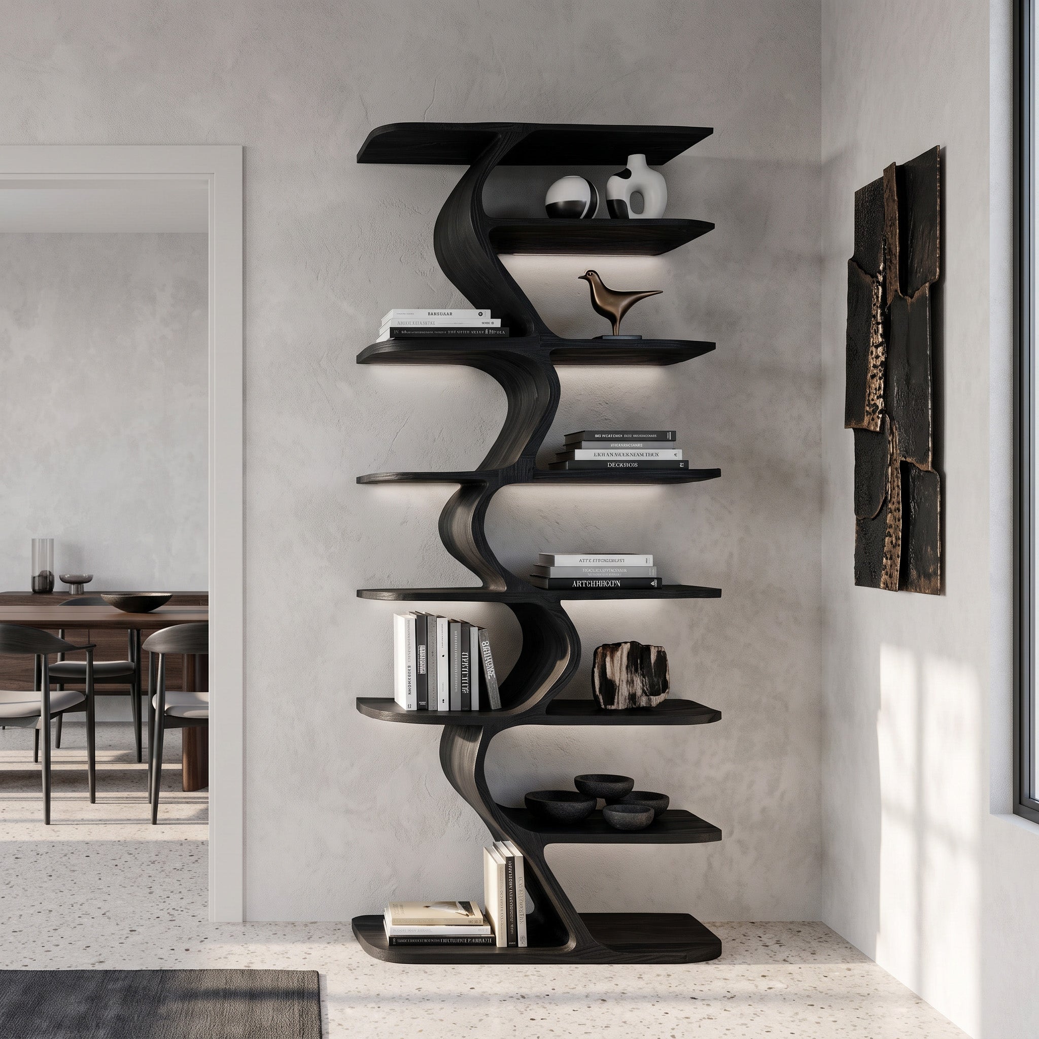 Organic Bookshelf For Living Room Interiors