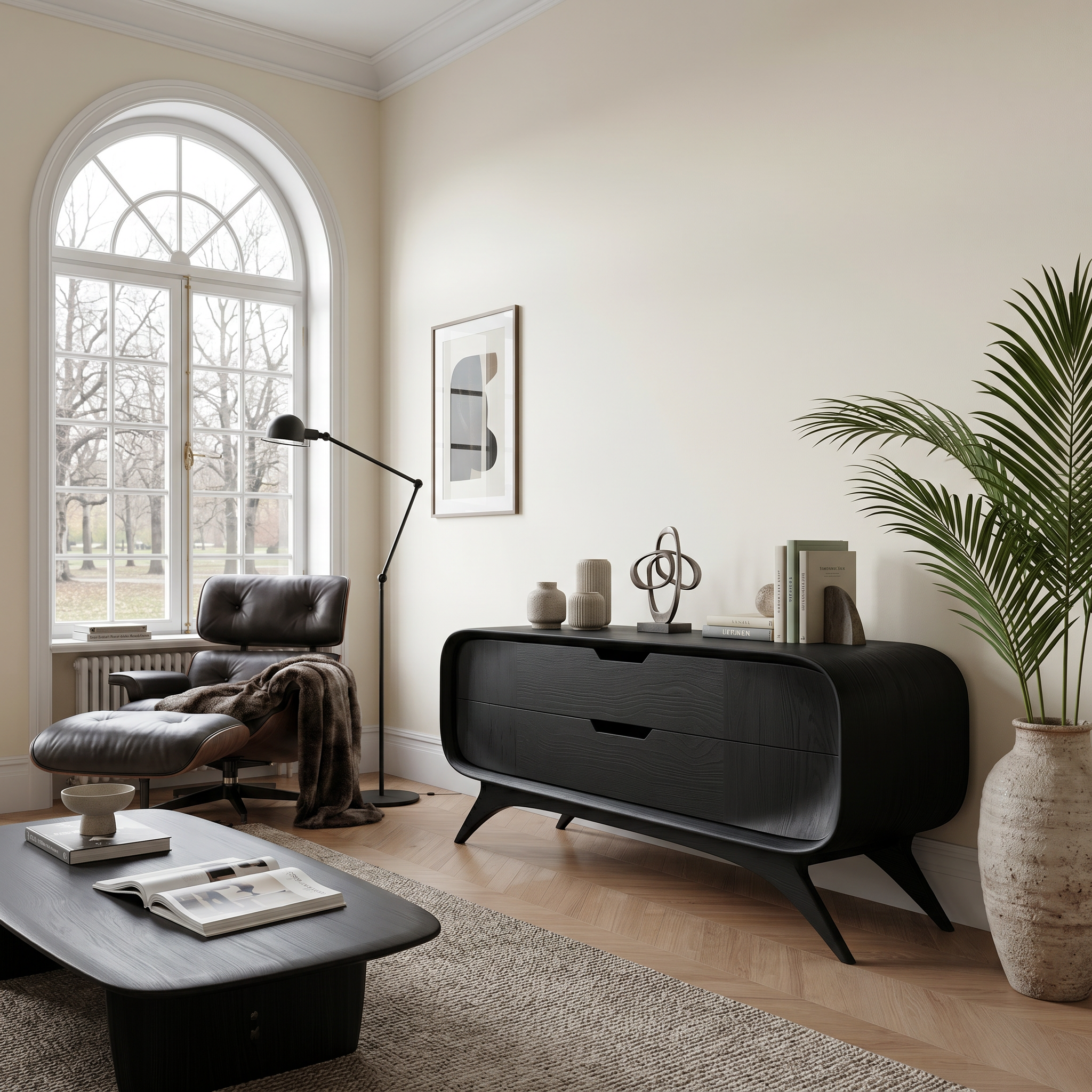 Mid Century Curved Sideboard For Holiday Or Living Room