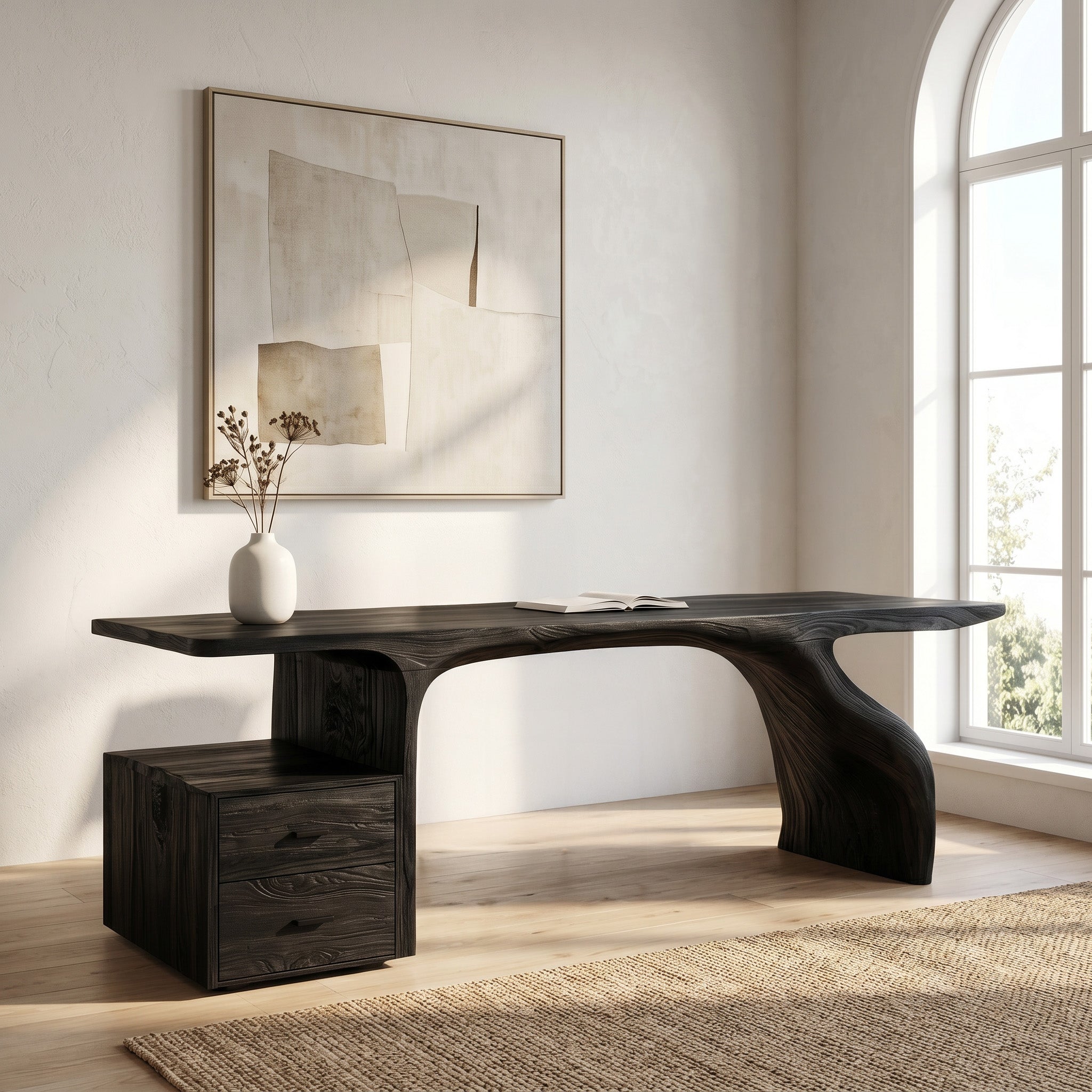 Organic Live Edge Wood Desk With Storage Drawers For Workspace