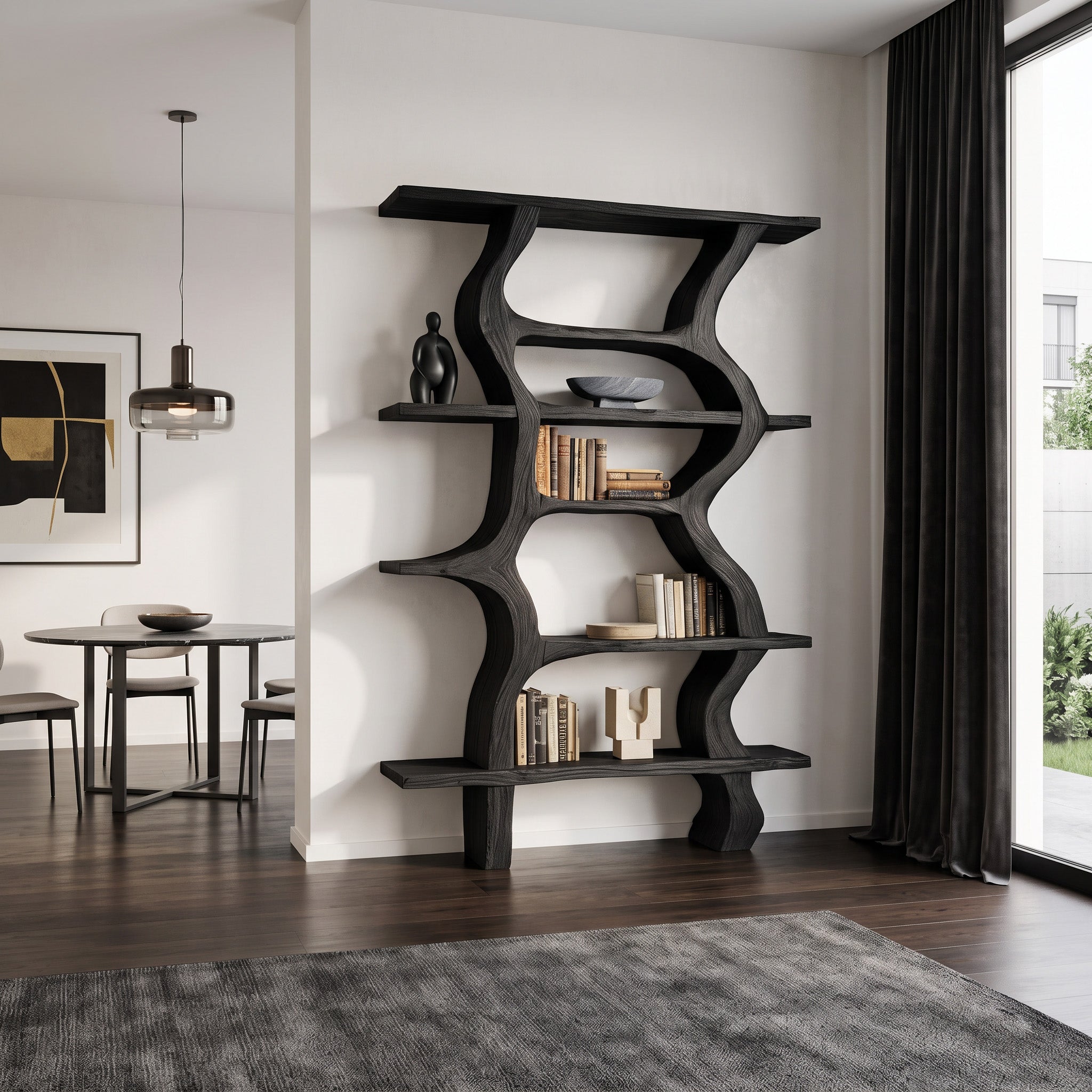 Modern Bookcase With Curved Open Shelf For Living Room