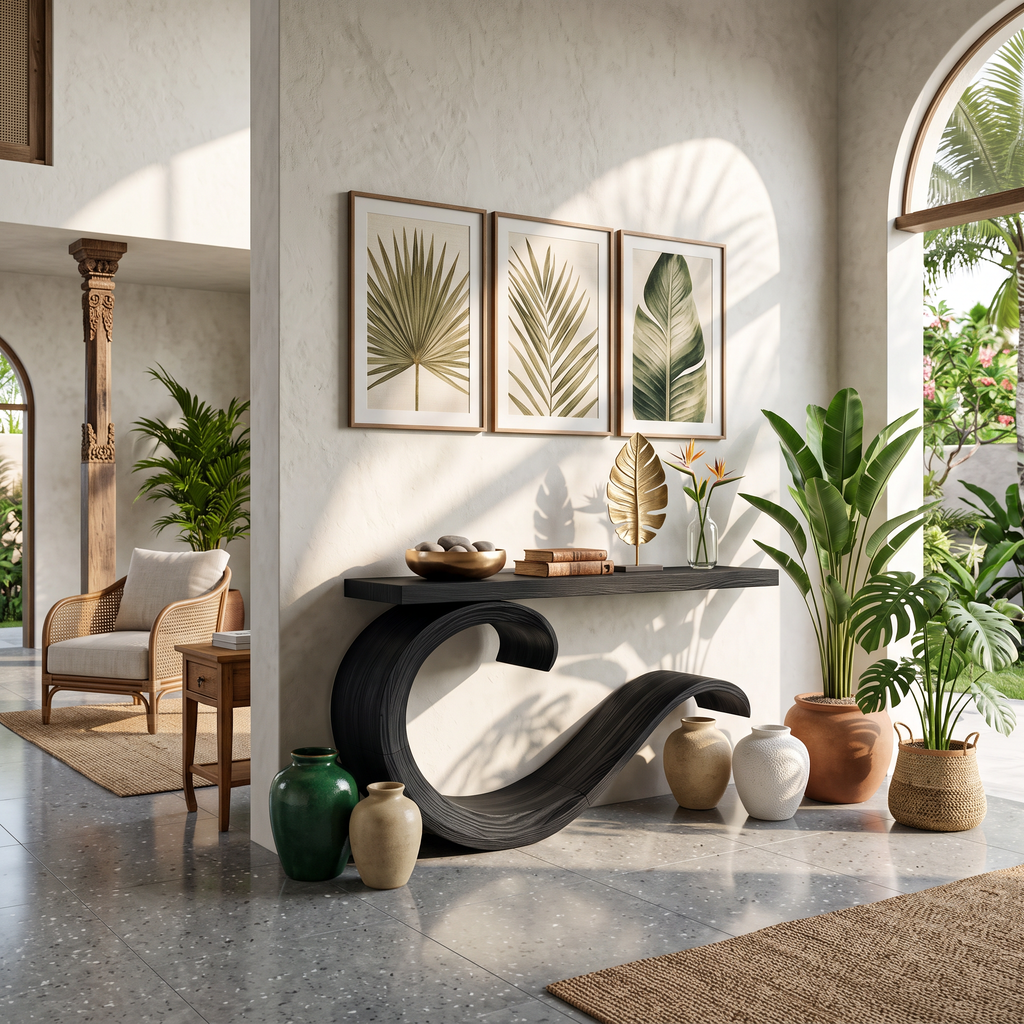 Handcrafted Sculptural Live Edge Console Table For Luxury Living Room