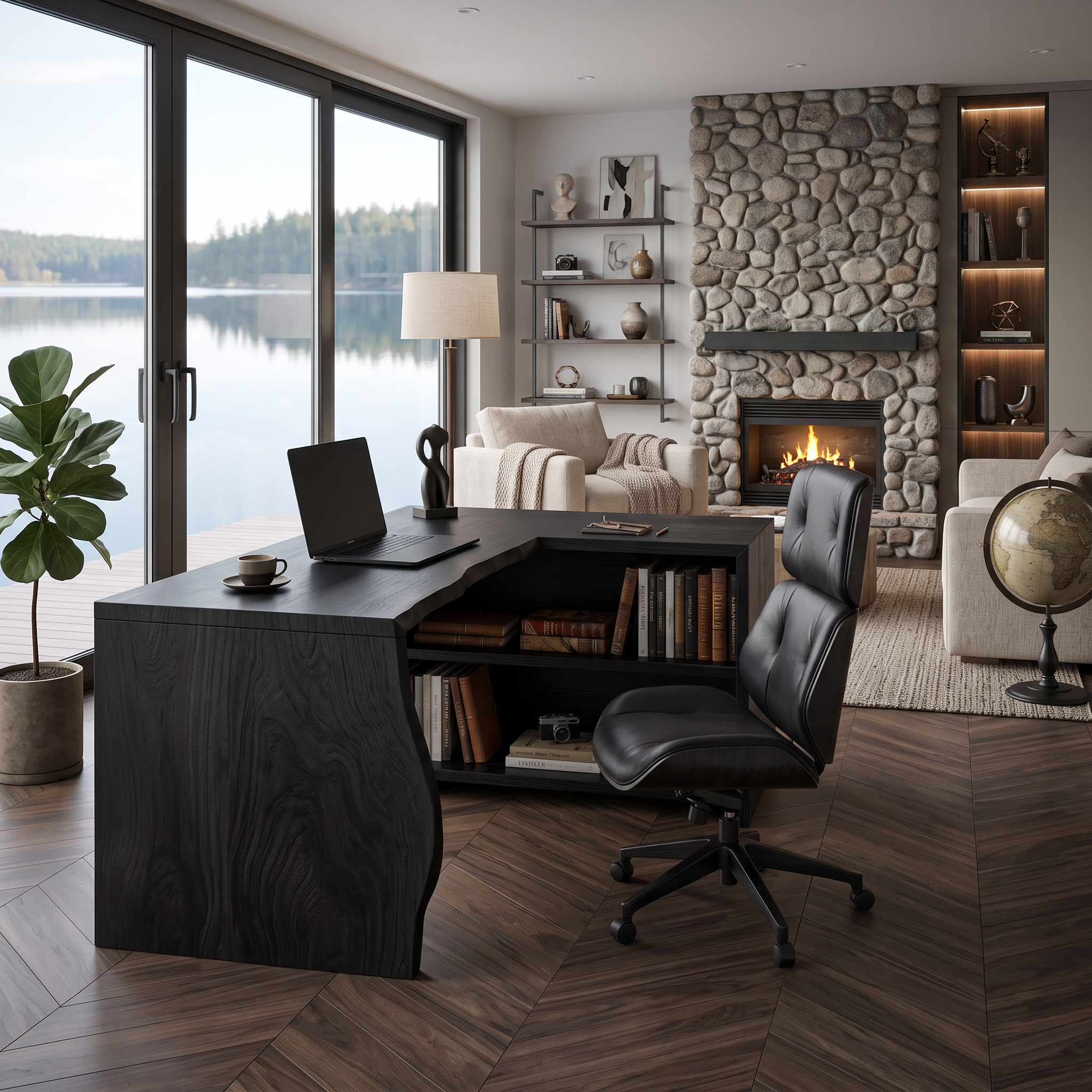 Modern L Shaped Wooden Desk With Bookshelf For Home Office Or Study