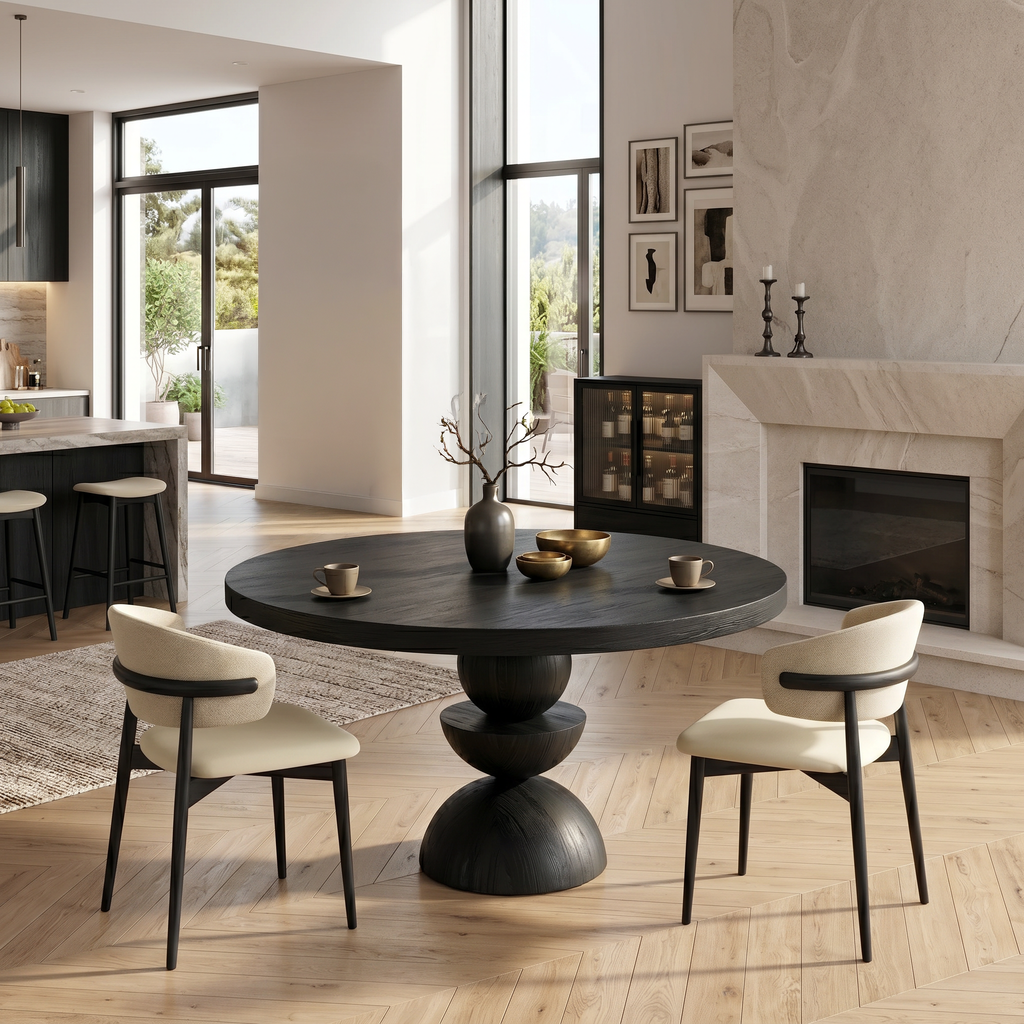 Modern Round Dining Table With Geometric Base For Kitchen And Dining Room