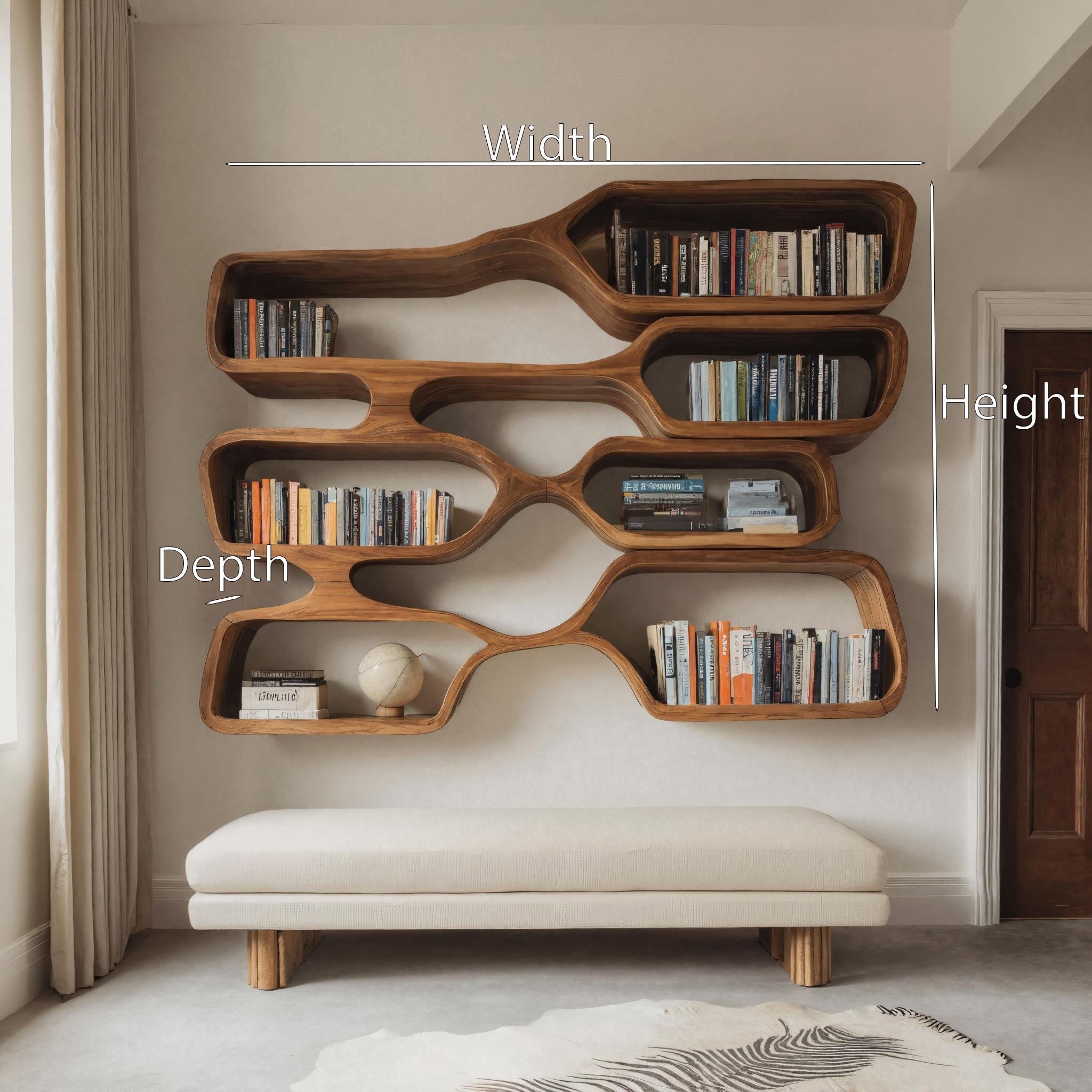 Organic Sculptural Wall Bookcase For Living Room