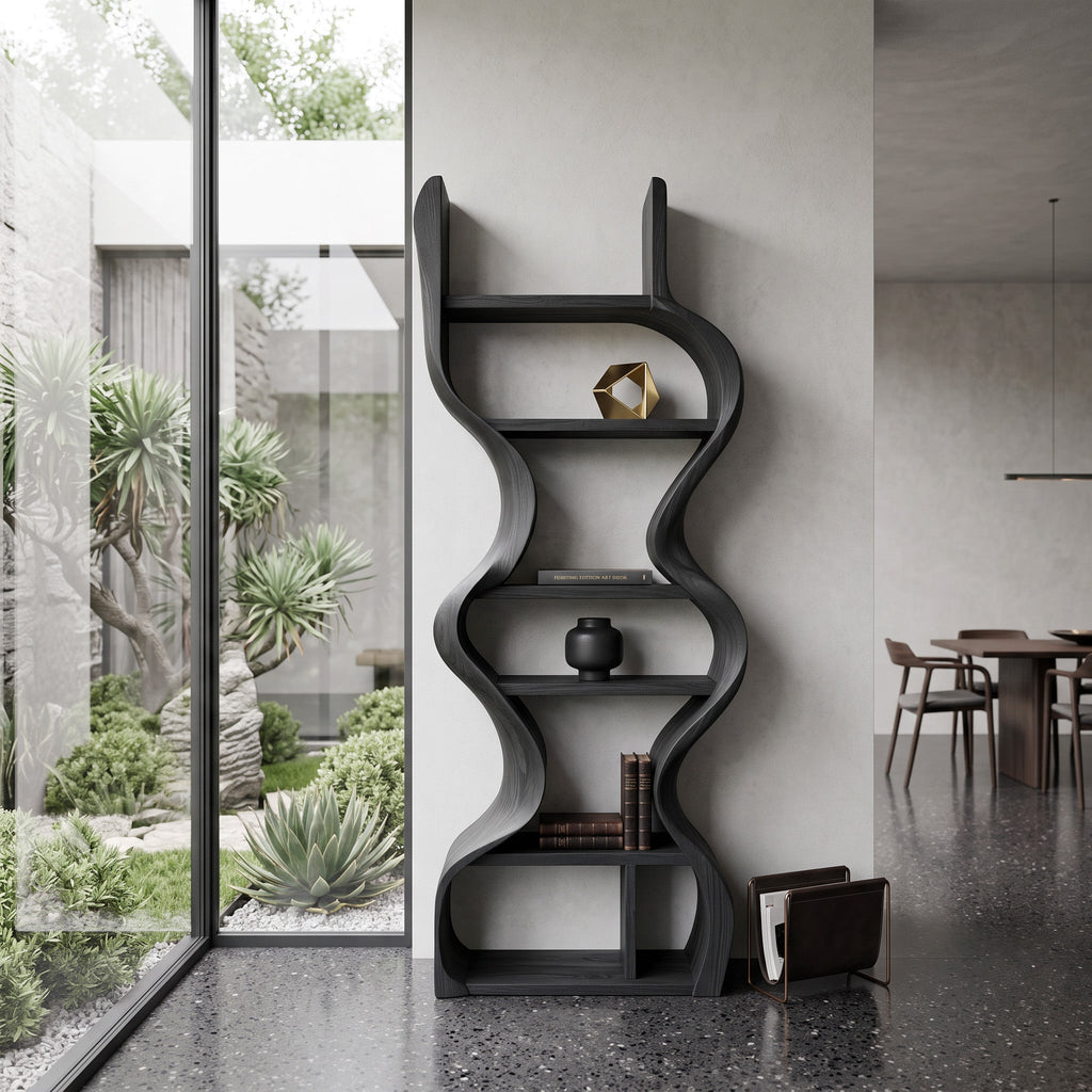 Organic Solid Wood Wall Bookcase For Modern Entryway