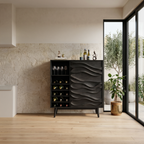 Sculptural Wine Cabinet With Wave Carved Doors For Kitchen