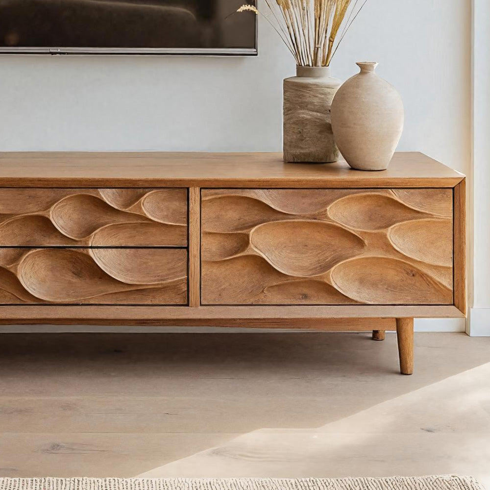 Artistic TV Stand Carved Storage Design For Living Room