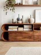 Rounded Edge Cabinet With Open Shelf For Living Room