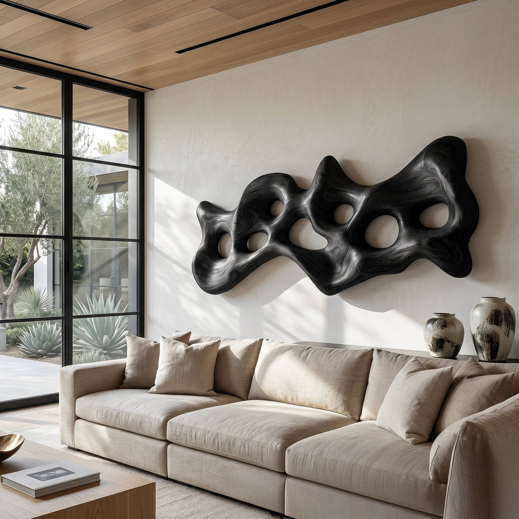 Organic Wall Art Sculpture With Carved Design For Living Room