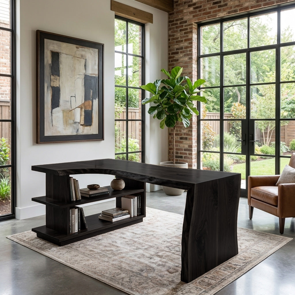 Modern L Shaped Desk With Bookshelf For Home Office