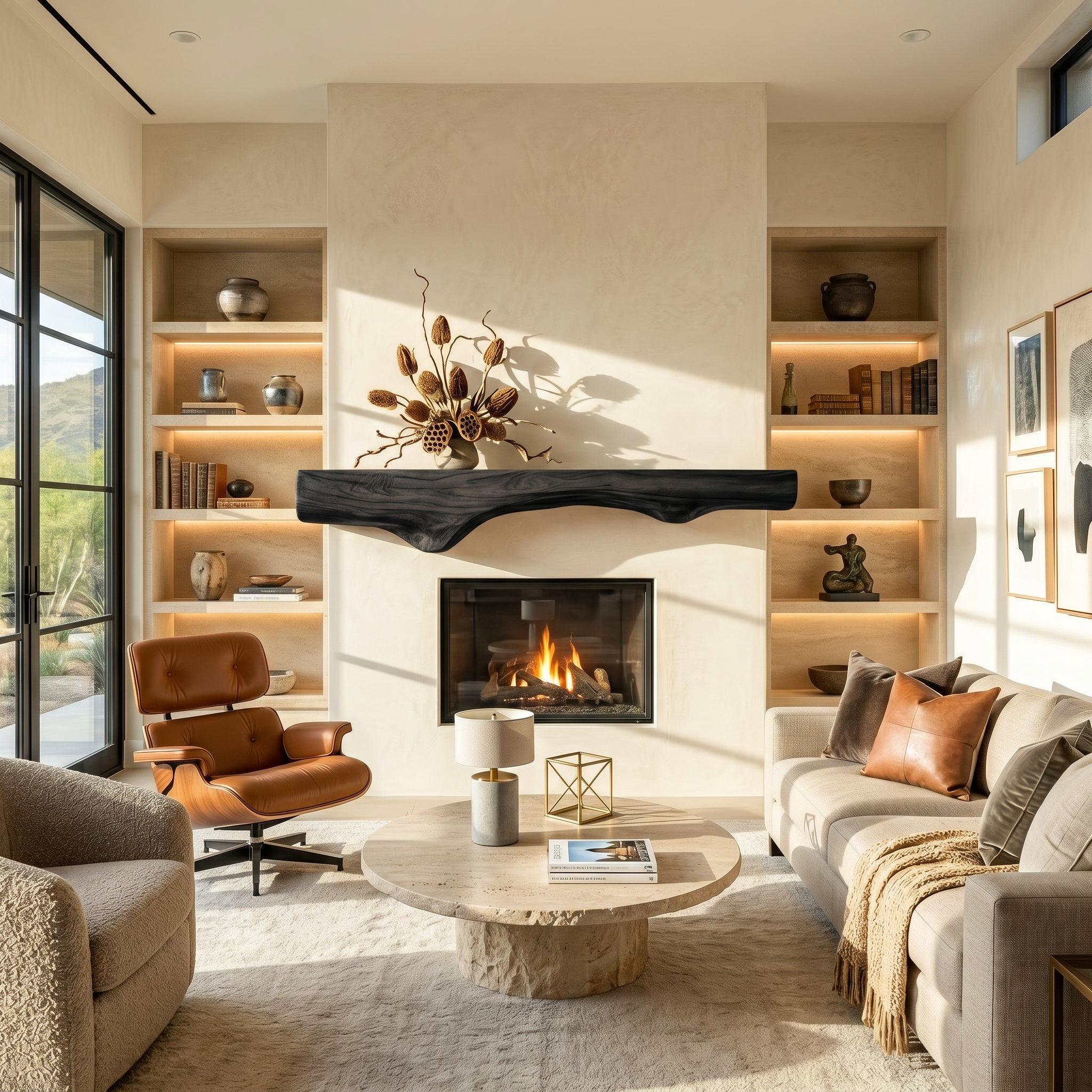 Sculptural Live Edge Fireplace Mantel For Holiday Decoration