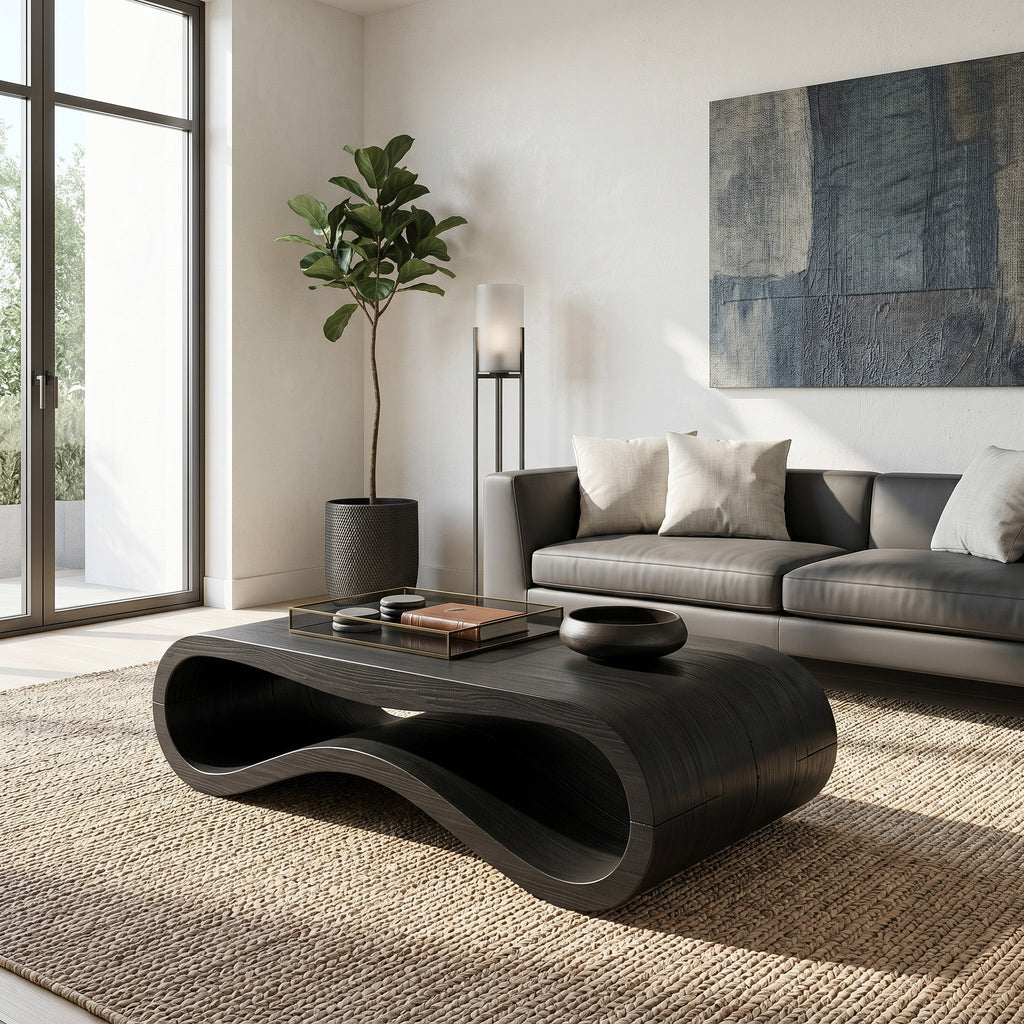 Modern Wave Coffee Table With Drawer For Living Room
