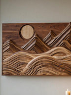 Modern Wall Art With Layered Mountain And Sun For Holiday Decoration