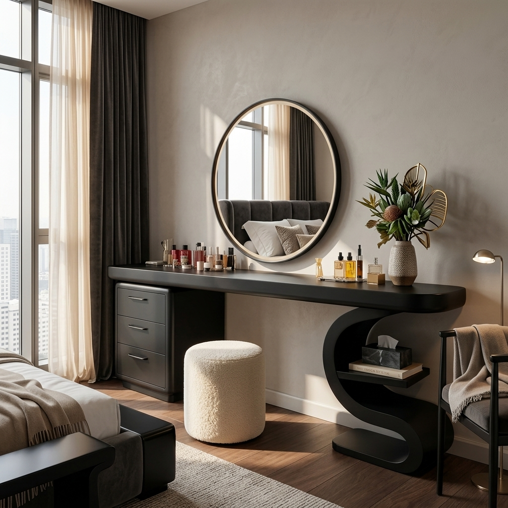 Modern Sculptural Vanity Table For Dressing Area