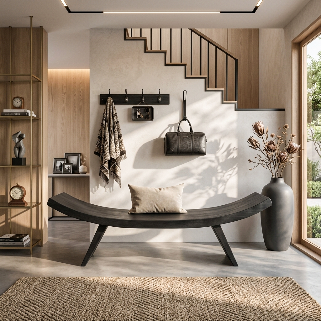 Rustic Live Edge Bench With Organic Curves For Entryway