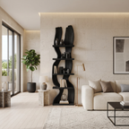 Modern Rustic Standing Shelf With Curved Silhouette For Living Room